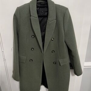 Mango Green Double-Breasted Pea Coat